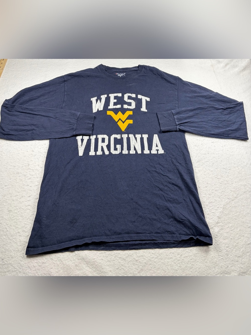 Champion West Virginia University WVU Mountaineers Navy Blue Long Sleeve Shirt L